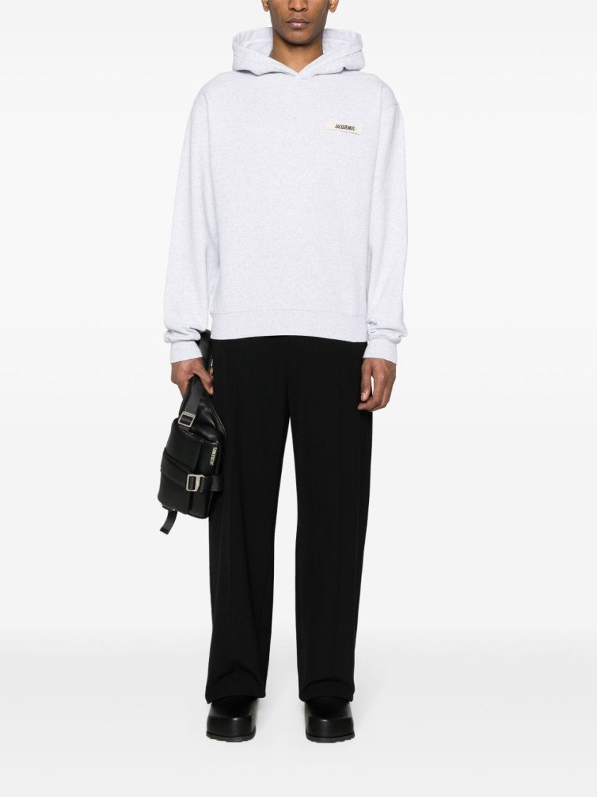 Jacquemus Light Grey Hooded Sweatshirt With Minimalist Design