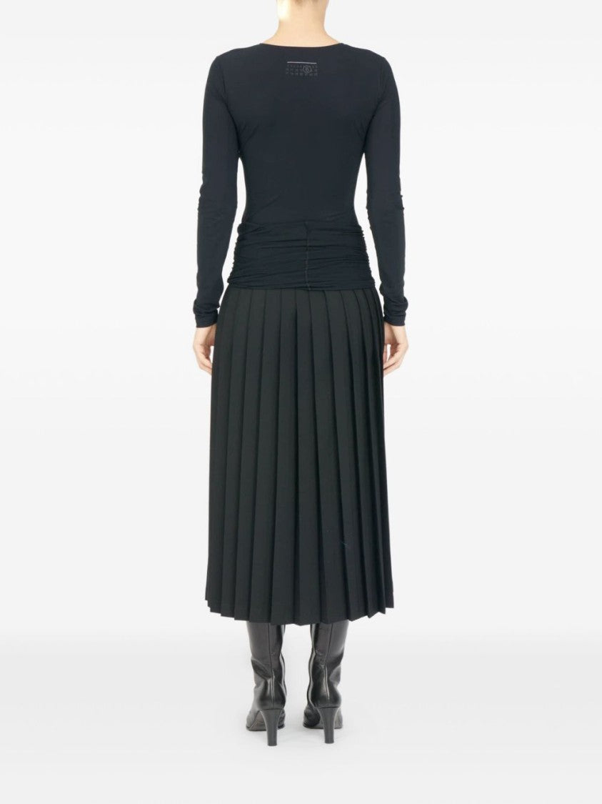 Mm6 By Maison Margiela Midi Skirt With Ruching Detail In Nero