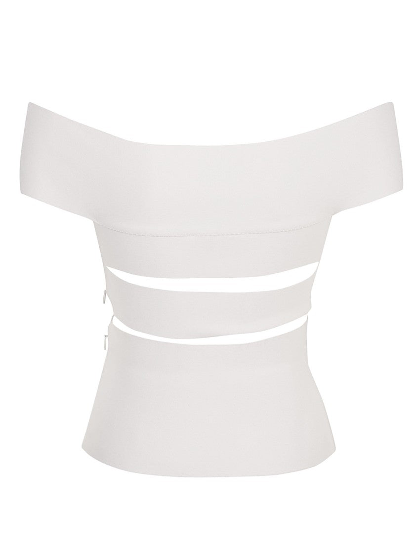 Alexander Mcqueen Off-The-Shoulder Fitted Top With Metallic Accents