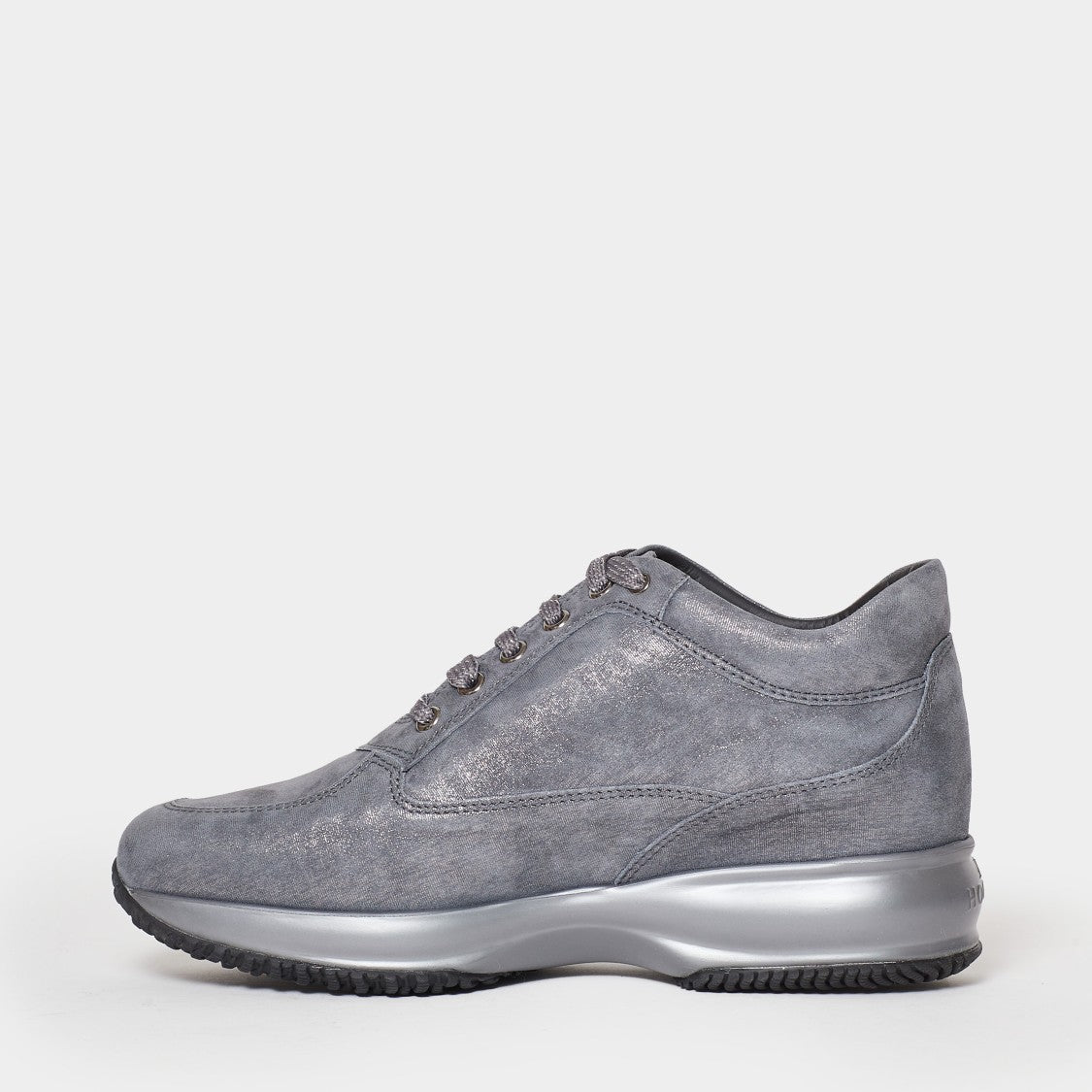 Hogan Grey Laminated Suede Interactive Sneakers