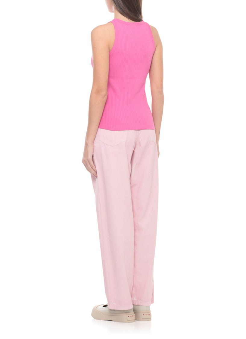 Marni Fuchsia Logo Ribbed Cotton Tank Top
