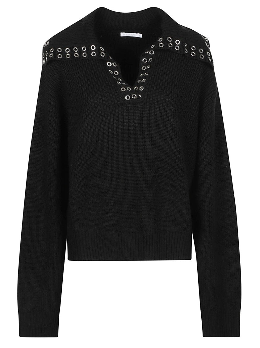 Patrizia Pepe Long Sleeve Polo Neck Ribbed Knit Acrylic-Wool Sweater
