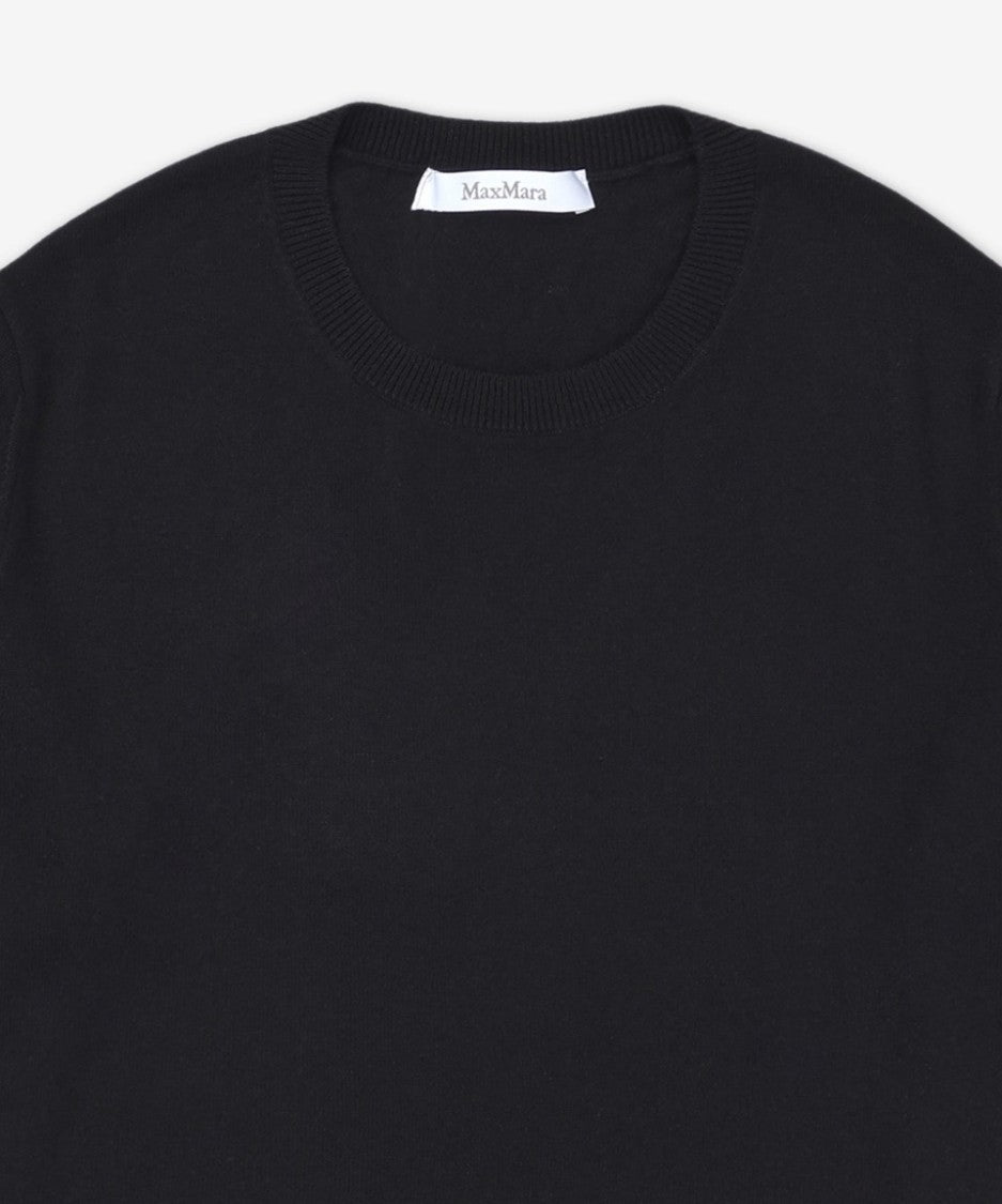 Max Mara Short-Sleeved Black Sweater With Classic Crew Neck