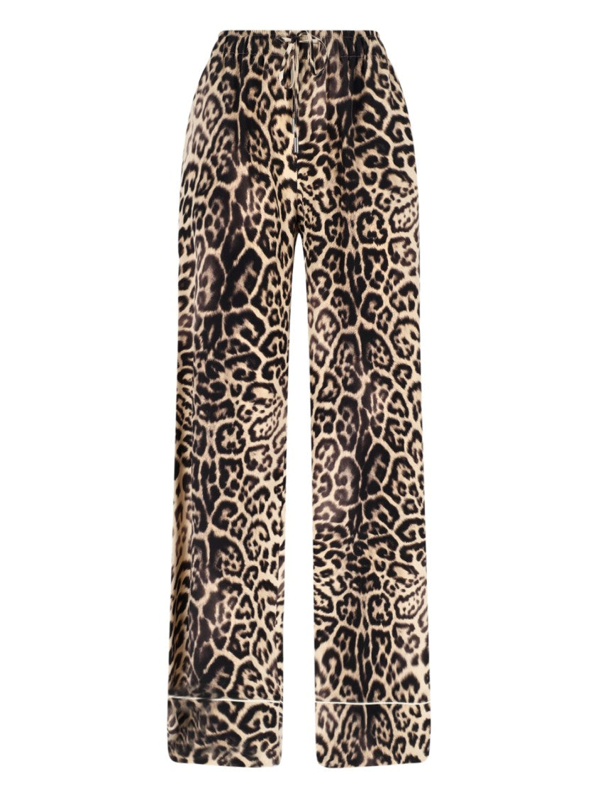 Ermanno Scervino Brown Silk Pajama Trousers, Animalier Pattern