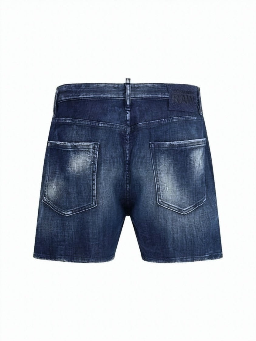 Dsquared2 Vintage-Inspired Distressed Denim Shorts With Classic Five-Pocket Design