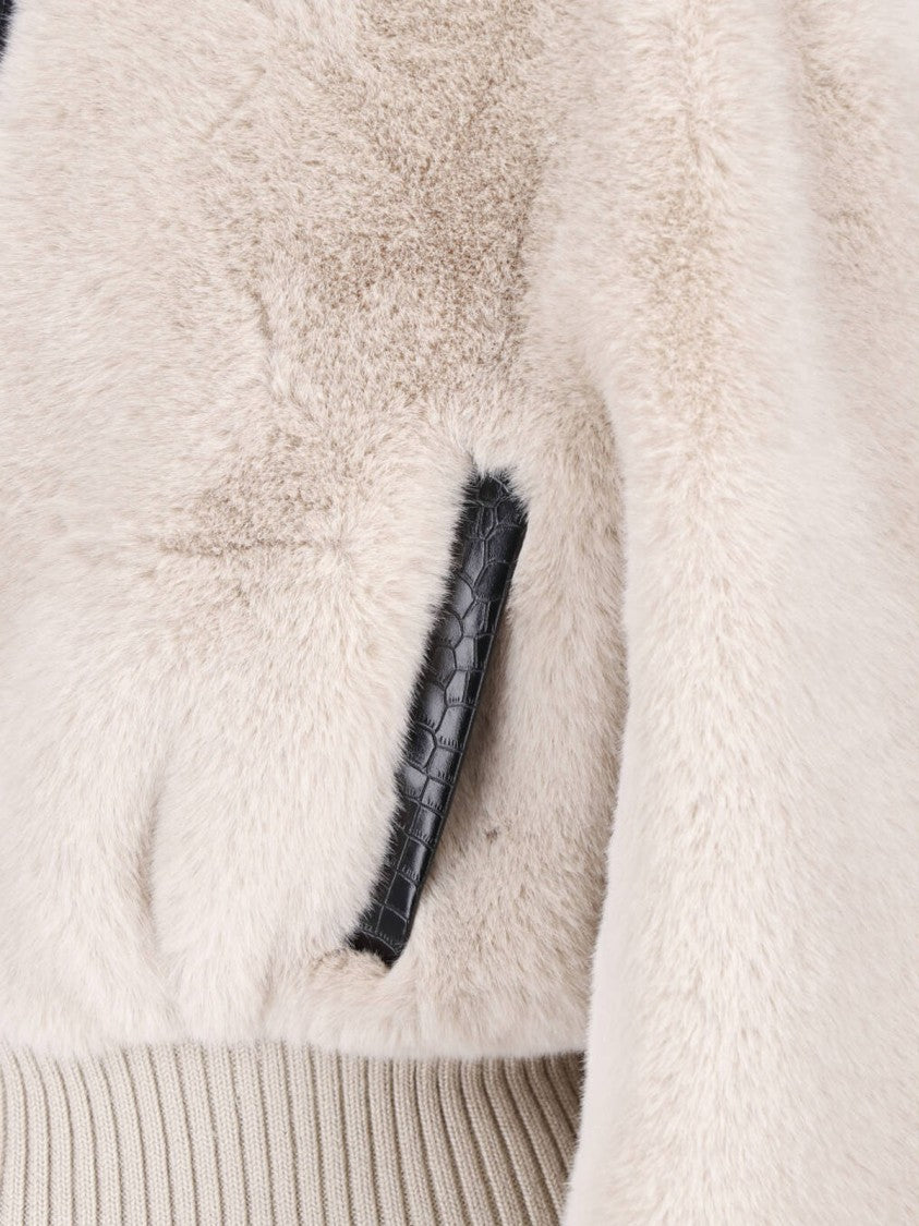 Pinko Beige Faux Fur Bagels Bomber Jacket