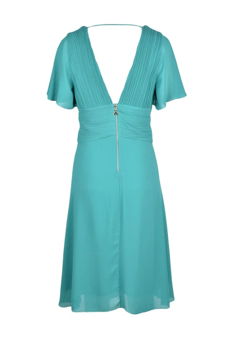 Patrizia Pepe Green Pleated Deep V-Neck Polyester Mini Dress