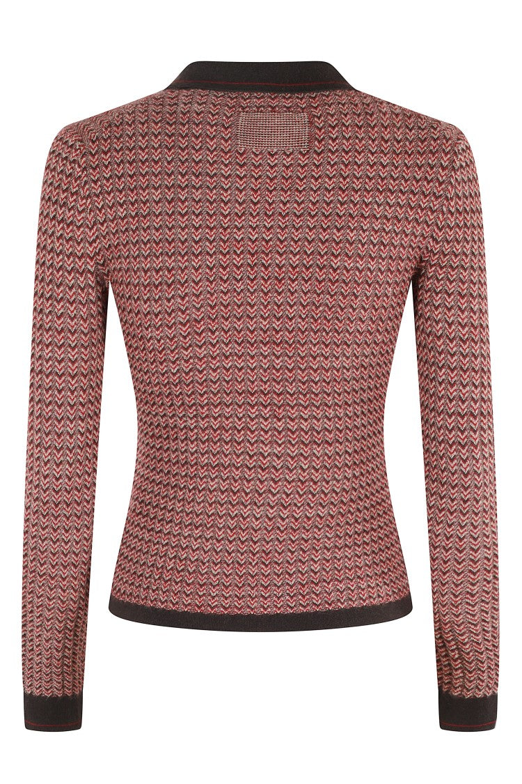 Guest In Residence Chevron Pattern Cashmere Polo Sweater With Classic Collar