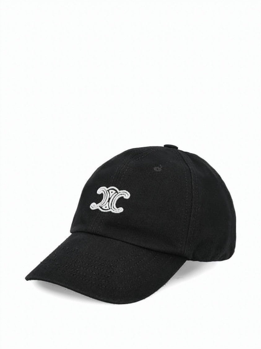 Celine Cotton Black Baseball Cap With Embroidered Logo