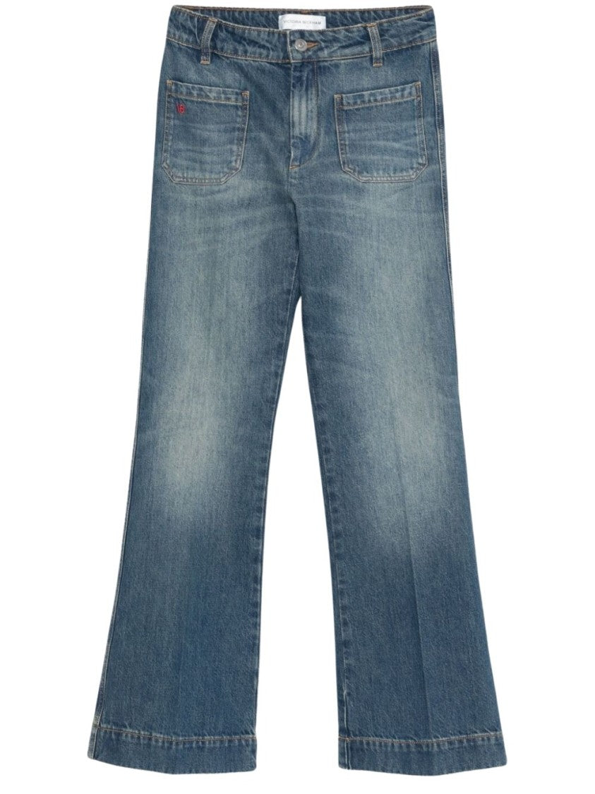 Victoria Beckham Classic Flared Mid-Rise Jeans In Light Blue Wash