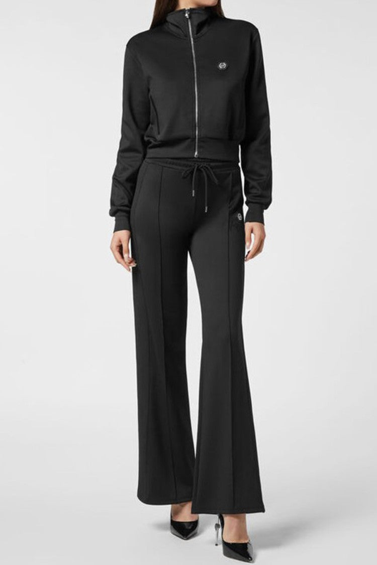 Philipp Plein Black Viscose-Polyester Cropped Track Jacket