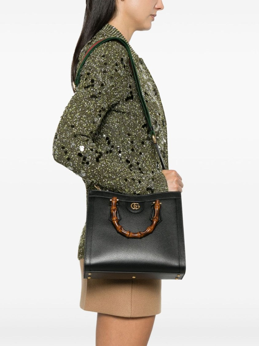 Gucci Structured Bamboo Handle Black Calfskin Handbag
