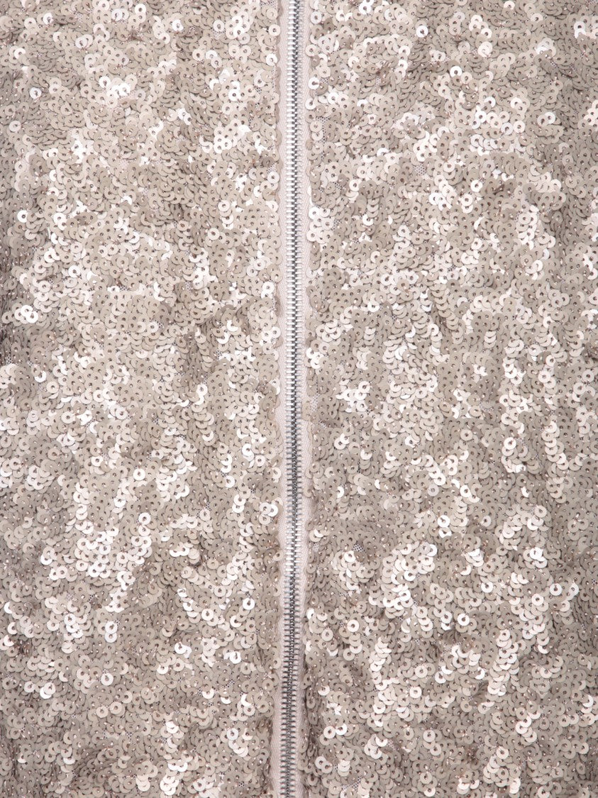 Herno Cropped Silver Sequin Bomber Jacket