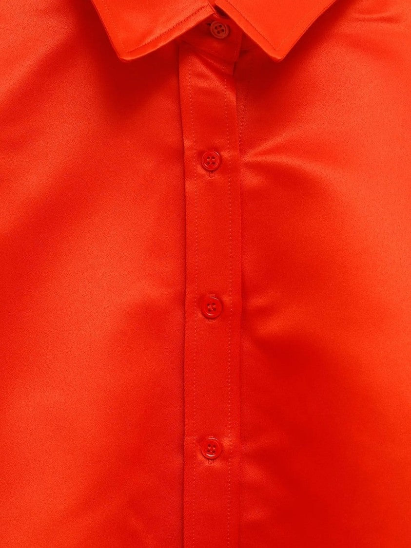 The Frankie Shop Red Cropped Curved Hem Cotton Shirt