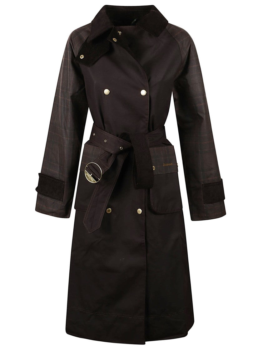 Barbour Waxed Black Jacket With Plaid Accents And Metallic Hardware