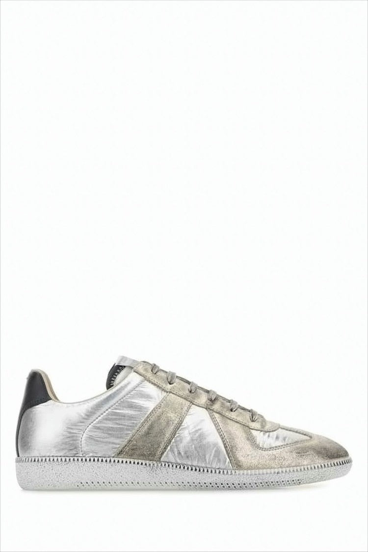 Maison Margiela Low-Top Silver Sneakers With Distressed Panels