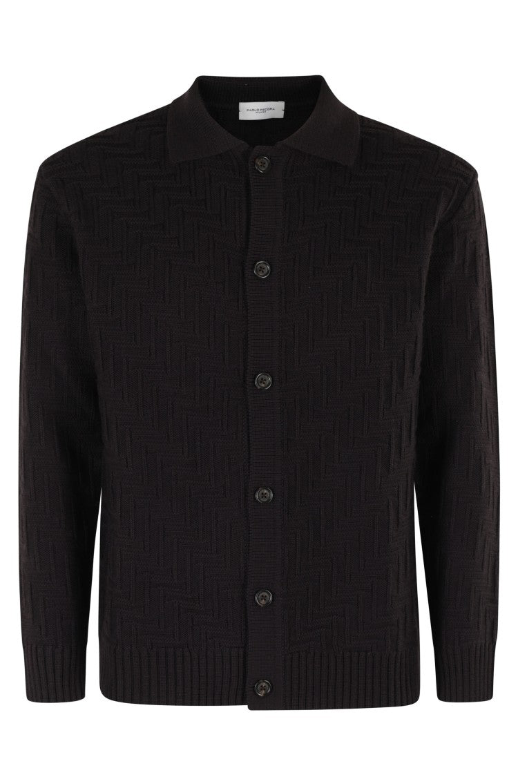 Paolo Pecora Textured Knit Cardigan With Classic Collar