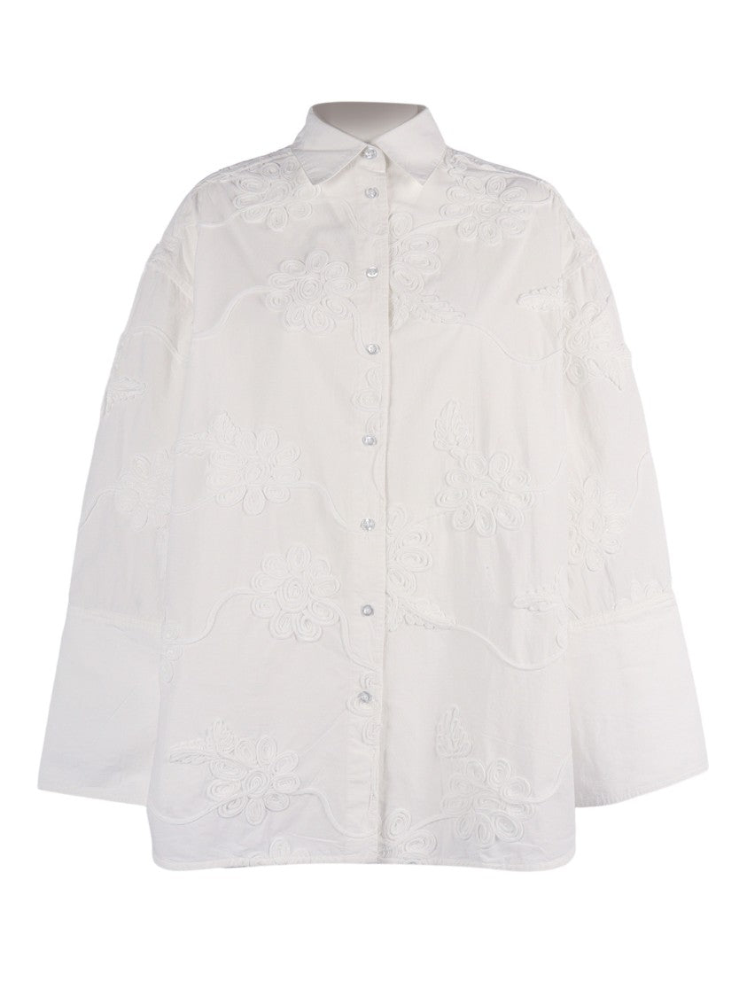 Rotate White Bright Flower Embroidered Oversized Shirt