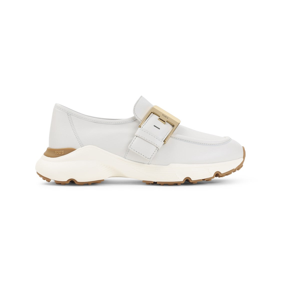 Tod's Chunky White Leather Sneakers With Distinctive Buckle Strap