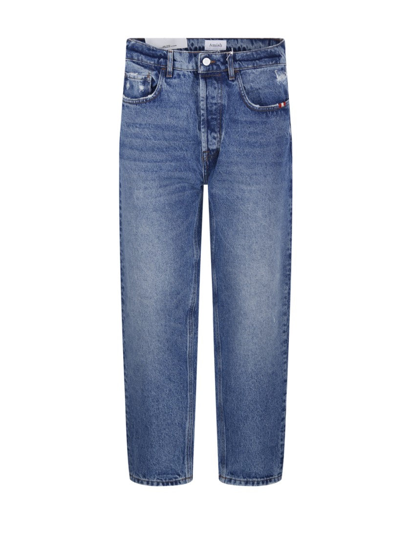 Amish Light Blue Straight-Leg Jeans With Vintage Wash And Classic Fit