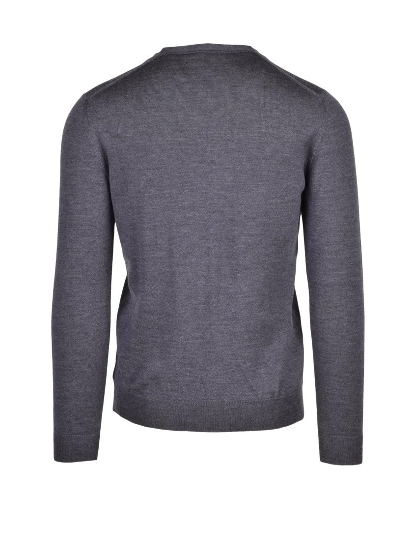Zanone Grey V-Neck Button Front Virgin Wool Cardigan