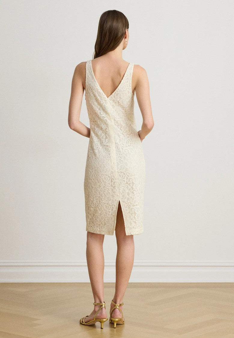 Lauren Ralph Lauren Sleeveless Floral Lace V-Back Dress