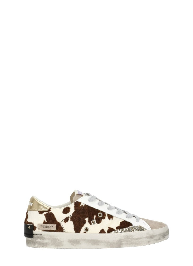 Crime London White Glitter Side Animal Print Leather Sneakers