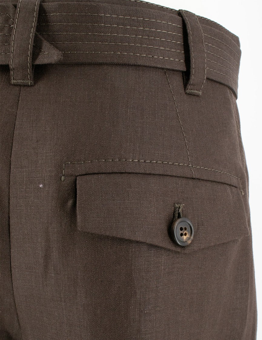 Brunello Cucinelli Dark Chocolate Linen Trousers With Practical Belt