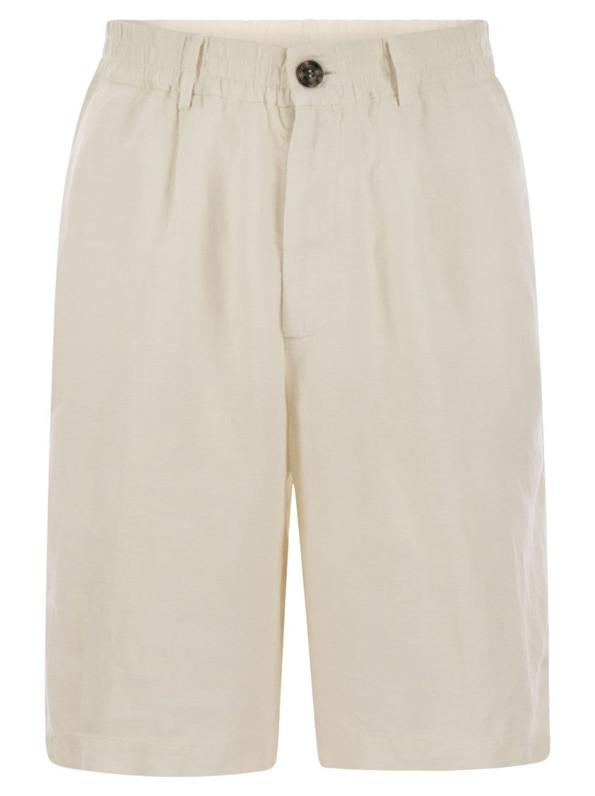 Brunello Cucinelli Bermuda Shorts In Light Délavé Linen Canvas