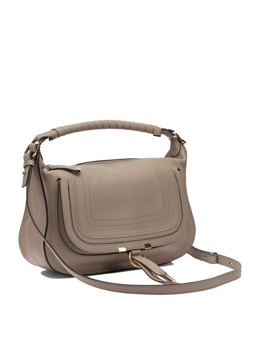 Chloé Structured Beige Leather Shoulder Bag With Gold-Tone Accents