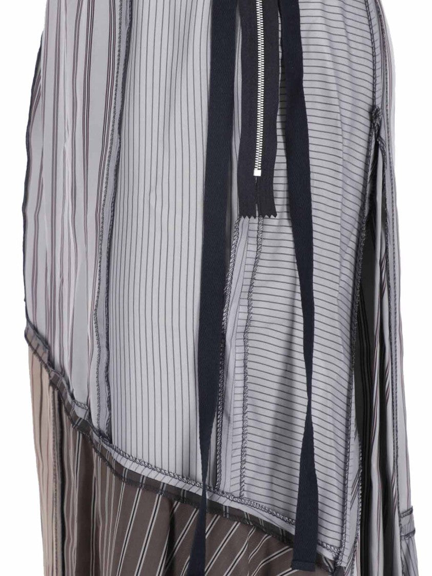 Maison Margiela Layered Patchwork Midi Skirt With Vertical Stripes