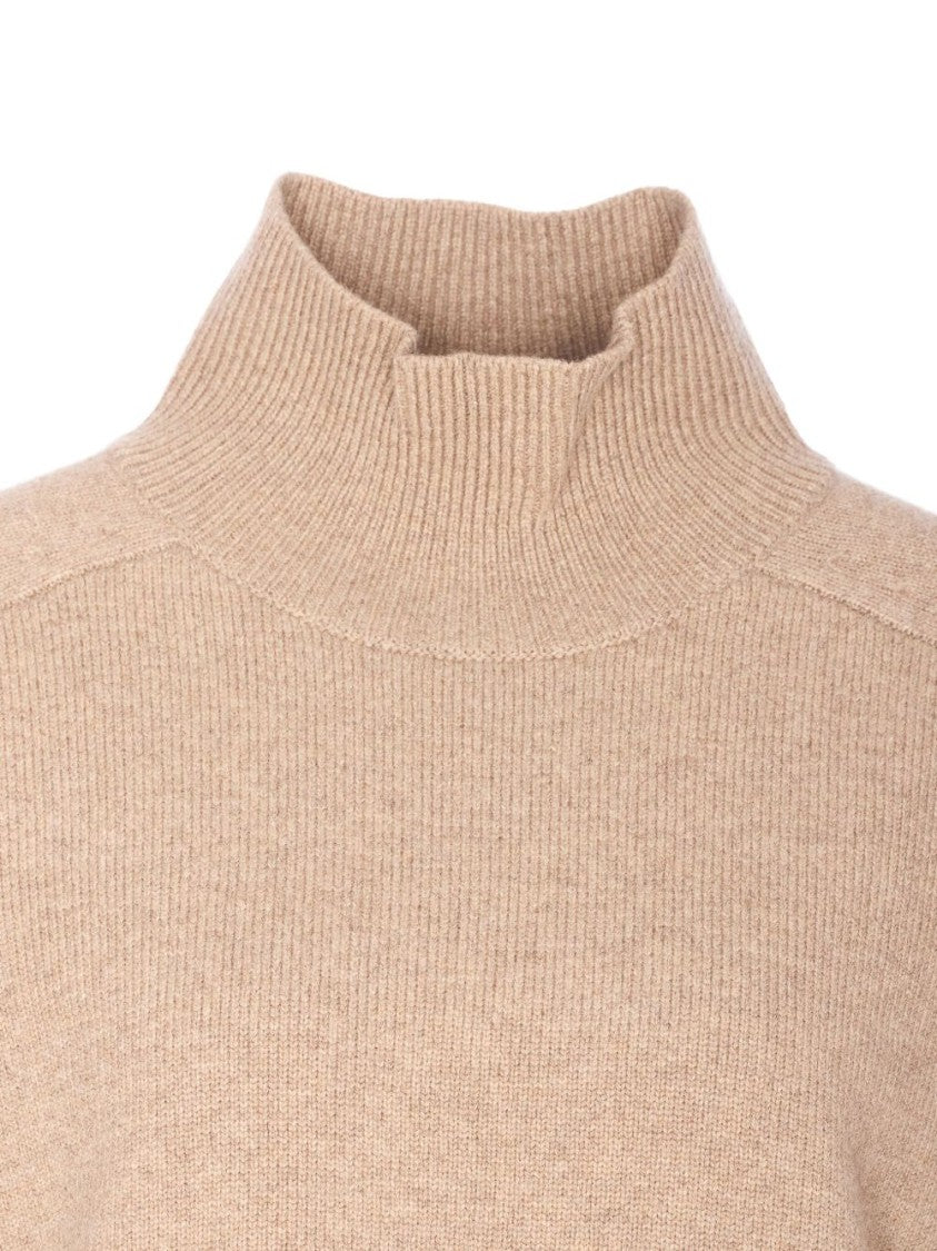 Tory Burch Beige Knit Sweater With Ribbed Mock Neck