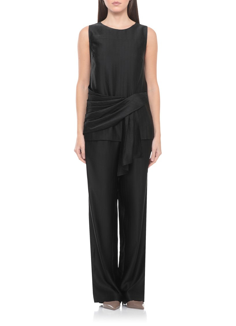 Loulou De Saison Black Fonda Draped Viscose Tank Top