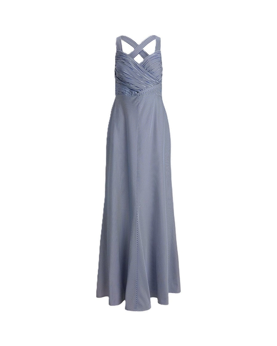 Lauren Ralph Lauren Navy Blue Woven Taffeta Evening Gown