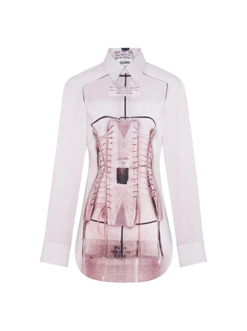 Jean Paul Gaultier Trompe L'oeil Corset Shirt Dusty Pink And White