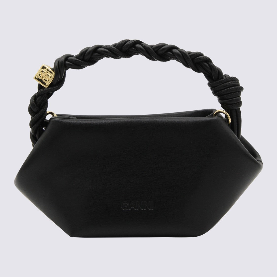 Ganni Hexagonal Black Handbag With Braided Handle And Gold-Tone Accents