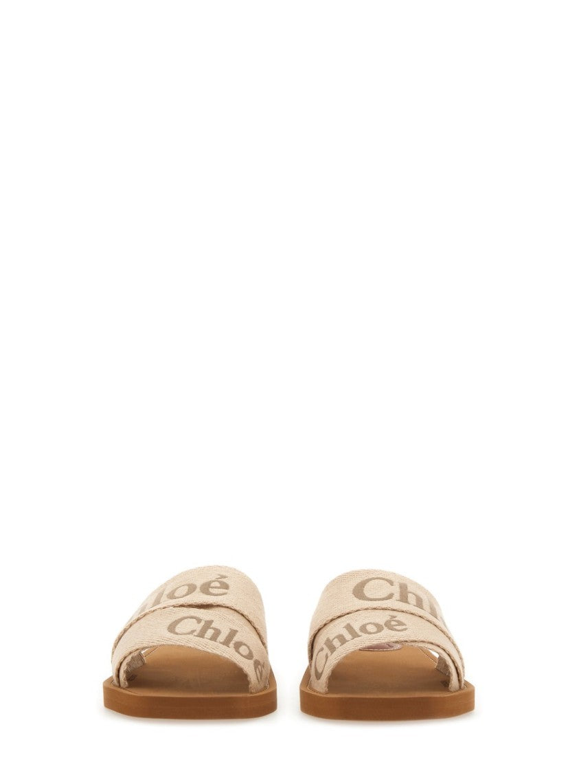 Chloé Woody Woven Logo Slide Sandals