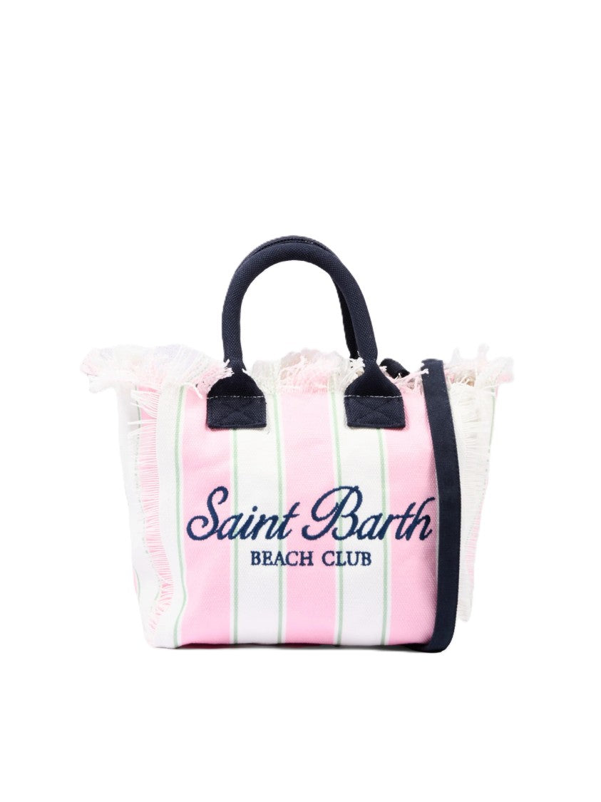 Mc2 Saint Barth Beach-Inspired Striped Tote Bag With Fringed Edges