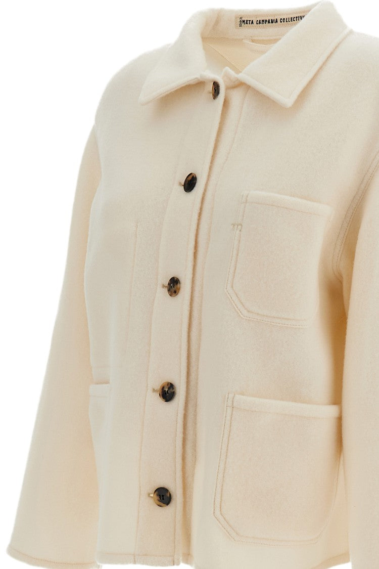 Meta Campania White Bill Cropped Cashmere-Silk Workwear Jacket