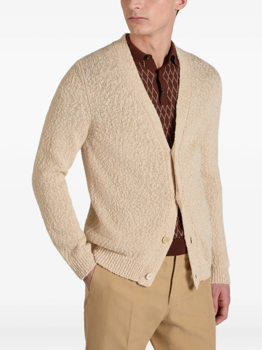 Zanone Neutral Textured Knit Button-Down Cardigan