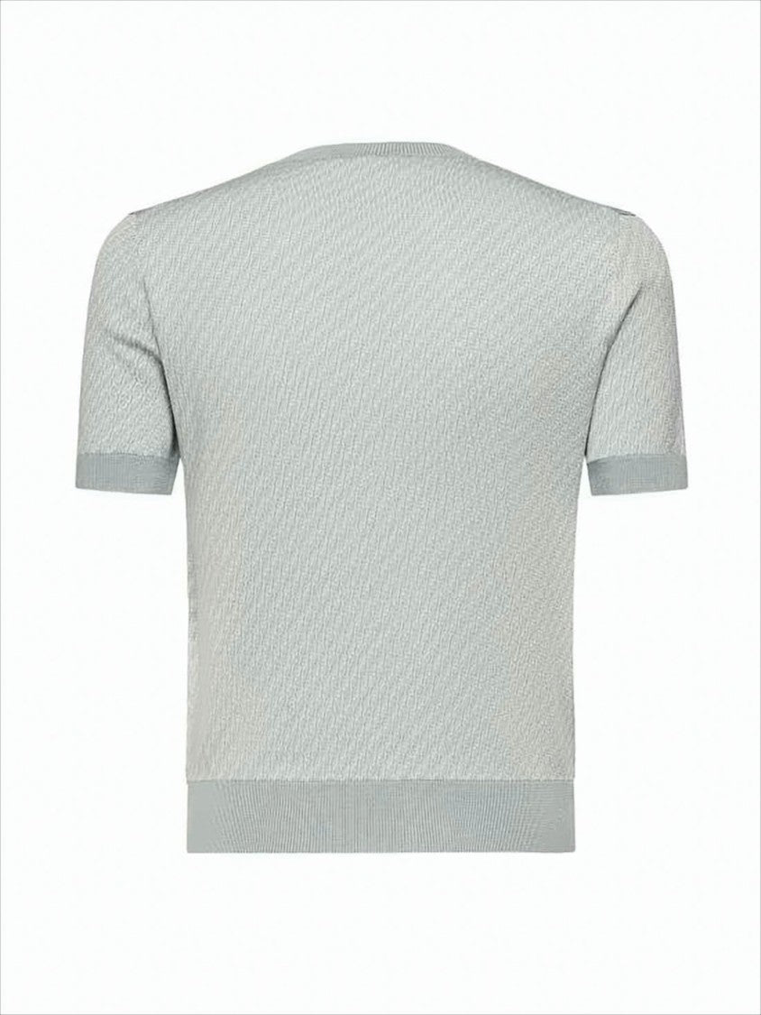 Fendi Textured Knit Short-Sleeve Sweater With Classic Crew Neck