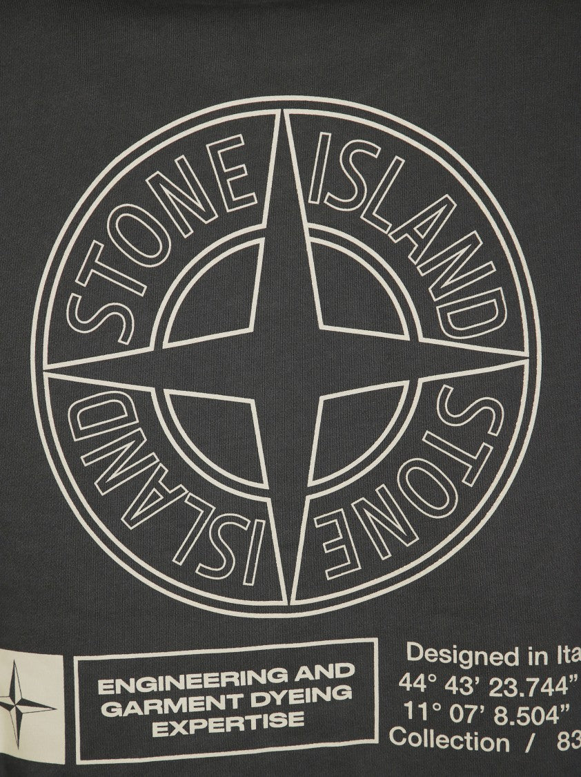 Stone Island Cropped Black Sweatshirt With Bold Emblem