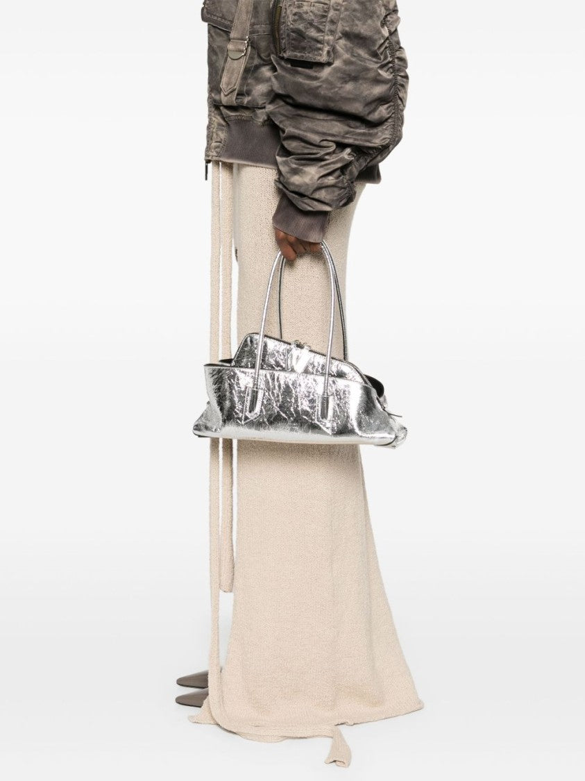The Attico Metallic Silver Handbag With Crinkled Texture