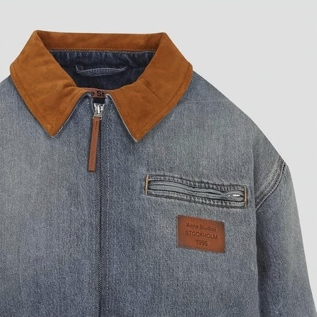 Acne Studios Washed Denim Jacket With Brown Suede Collar