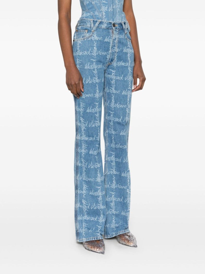 Vivienne Westwood Wide-Leg Jeans With All-Over Logo Print And Concealed Fastening