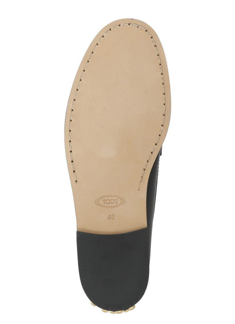 Tod's Black Golden Studs Leather Loafers