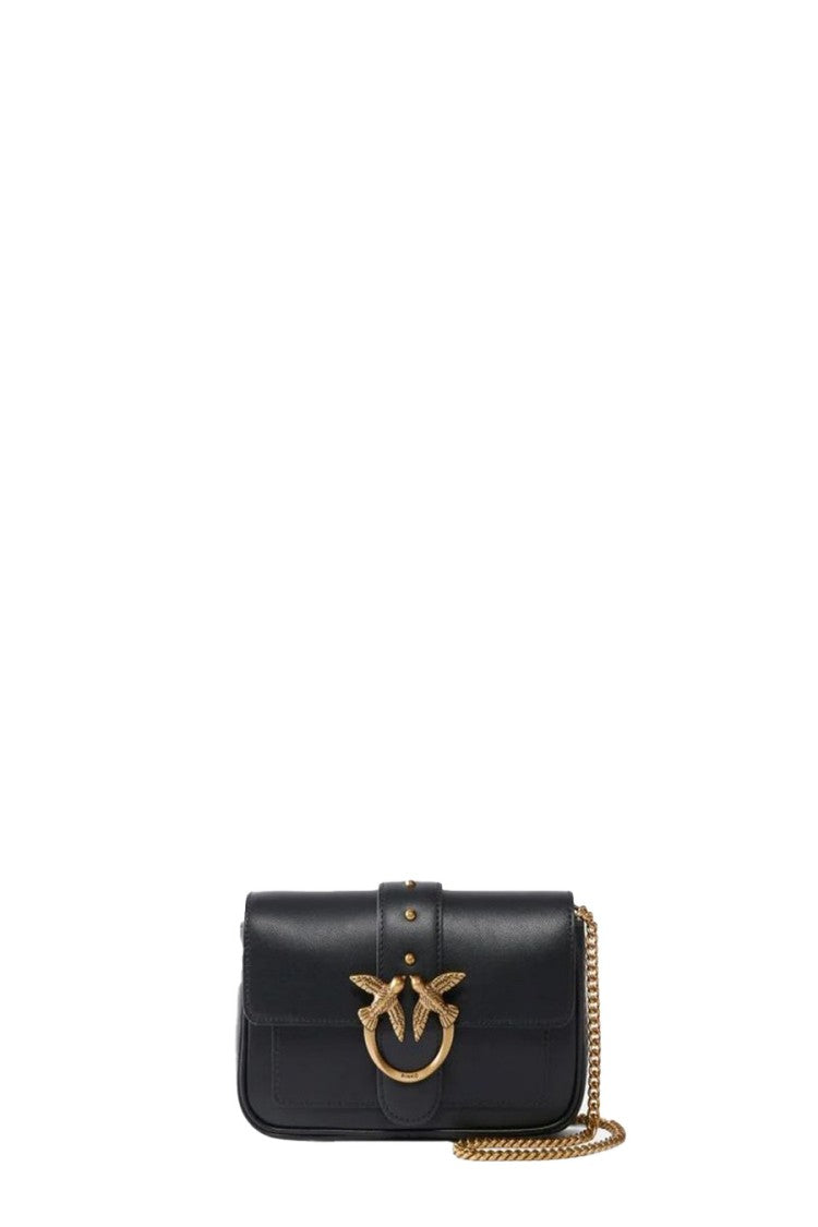 Pinko Black Leather Shoulder Bag With Gold-Tone Clasp