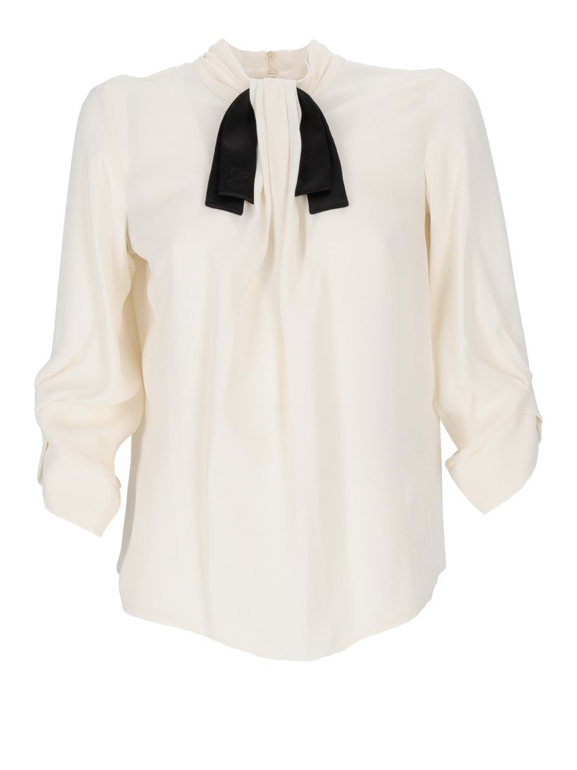 Elisabetta Franchi High Neck Blouse With Bow Detail And Keyhole Closure