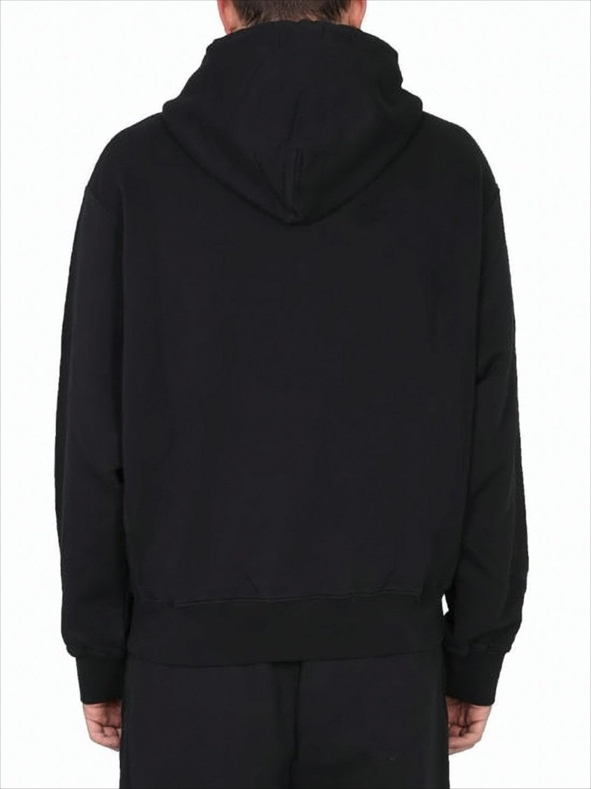 Heron Preston Solid Black Hoodie With Kangaroo Pocket And Distinctive Patch