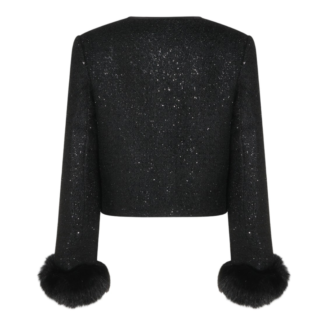 Self-Portrait Cropped Textured Faux Fur Cuff Jacket